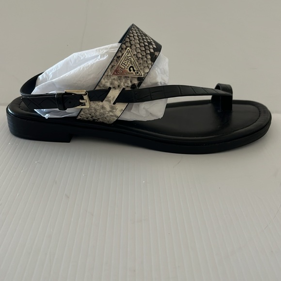 Guess Black/Tan Snake Geesa Round-Toe Slip-On Sling Toe-Loop Strap Sandal W 7.5 - Picture 5 of 12